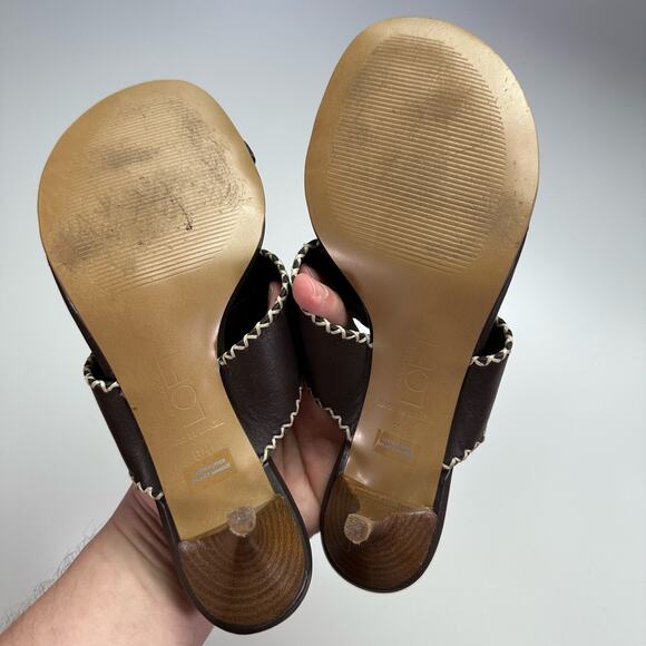 Ann Taylor Loft Women's 8M 8 Brown Leather & Stitching Slip On Heeled Sandals - Picture 6 of 8